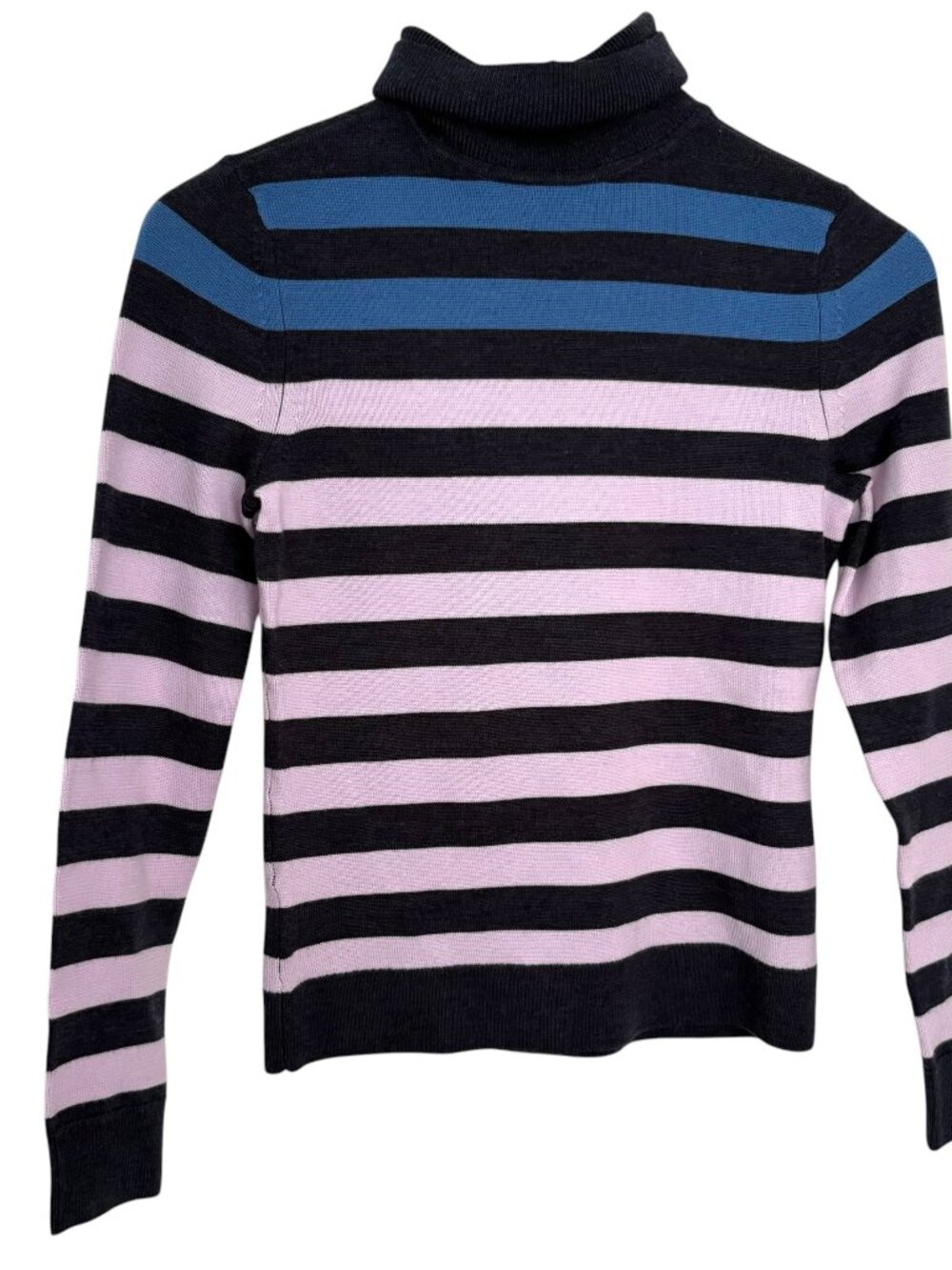 LL Bean Signature Turtleneck Sweater XXS Blue Purple Striped 100% Merino Wool